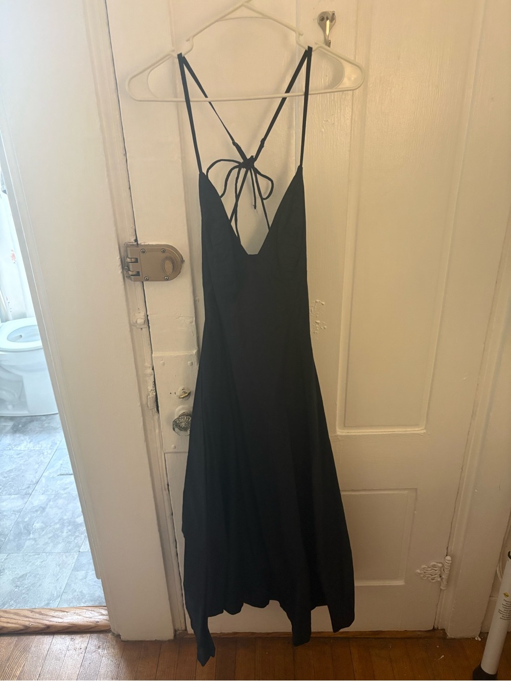 Free People Black Midi Slip Dress with Tie Back